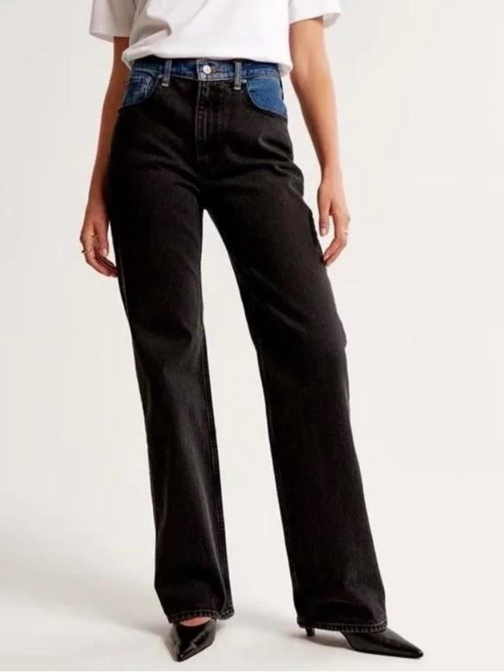 Abercrombie & Fitch 90’s Relaxed High Rise Black with Blue Waist Accents